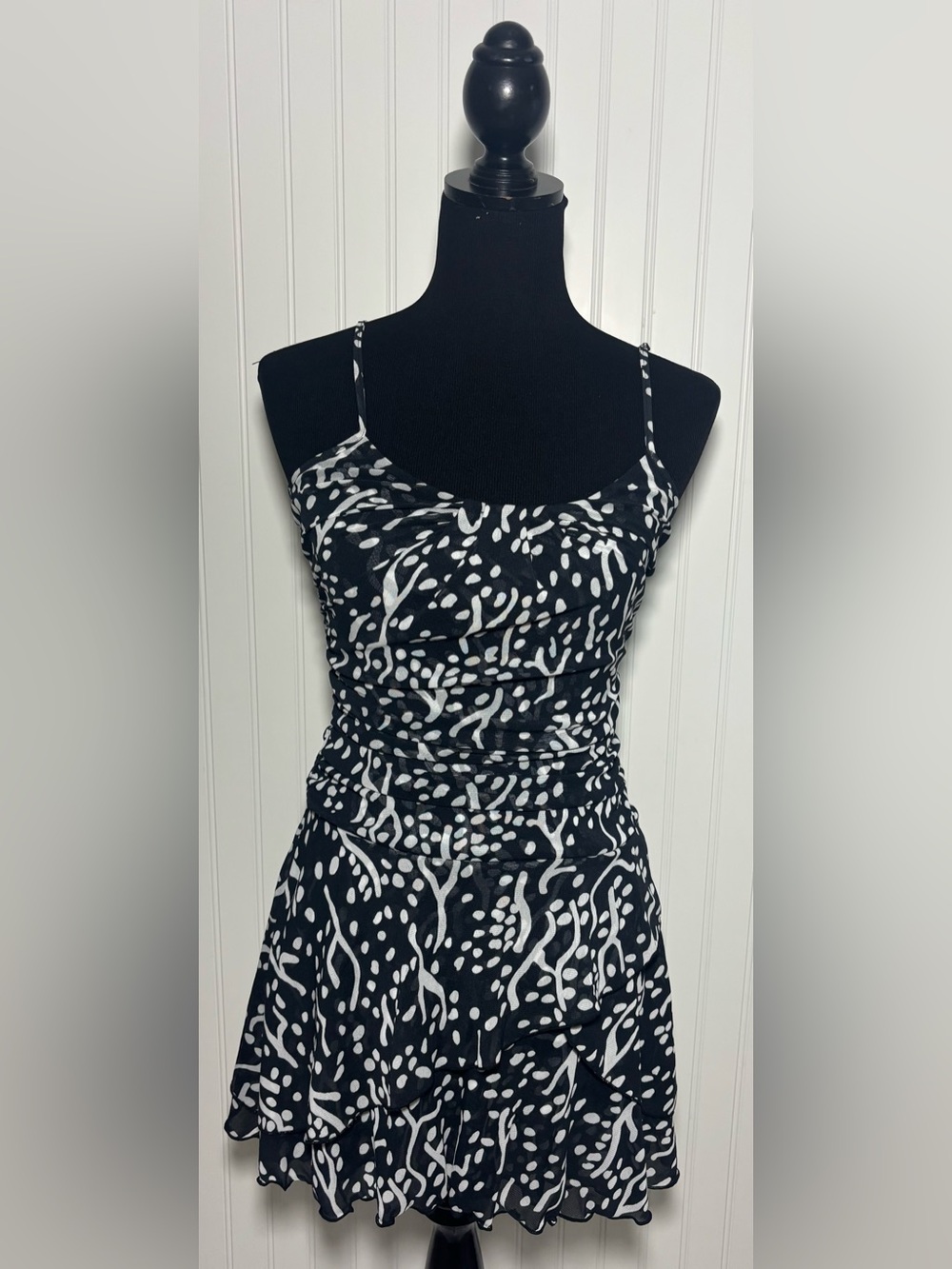 Diane Von Furstenberg Strappy Mesh Sea Spots Black Mini Dress Womens X-Small XS